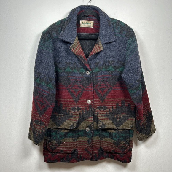 L.L. Bean Jackets & Blazers - LL Bean Southwest Wool Coat Navajo Aztec Barn Chore Jacket VTG Women's Size L